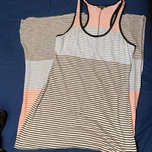 Like new. Express. Medium blue, pink, black striped racer back maxi dress.